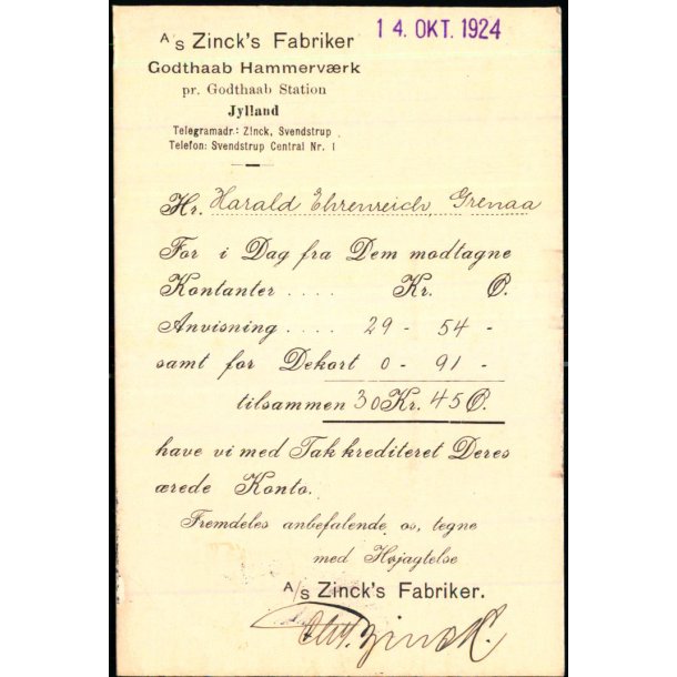 A/S Zincks Fabriker - Godthaab Hammervrk  - u/n - Brugt