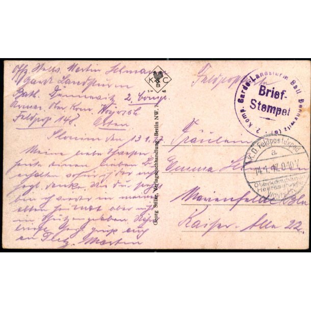Feldpost - K.D. Feldpostxped. Ob  14 -1 -17 - Til Manifelde - Billedside : Russich Kirche