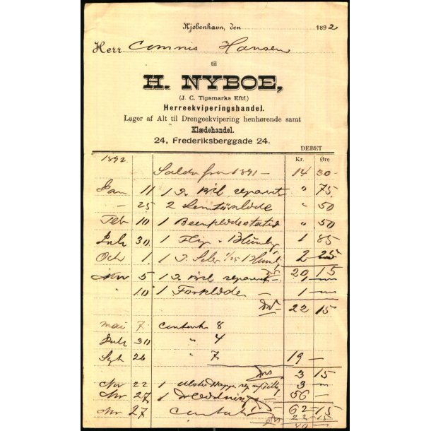 H. Nyboe - Herreekviperingshandler - K�benhavn 1892