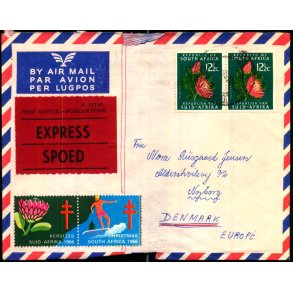 Luftpost Brev fra Syd Afrika - Express -- 10 - 12 - 66 - Stempler bag.