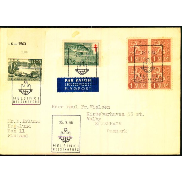 Luftpost - Brev fra Finland til Danmark 25 - 9 - 66