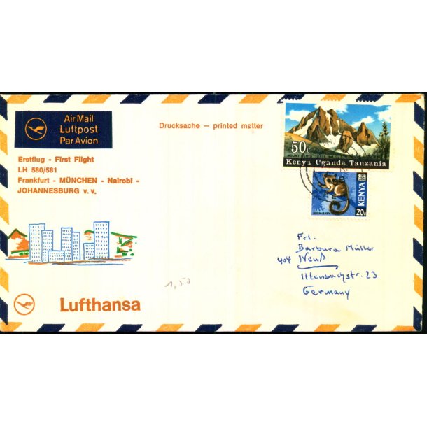 Luftpost Brev fra Kenya til Tyskland - 1968