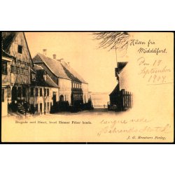 Hilsen fra Middelfart - Brogade med Huset, hvori Henne Friser boede - J.G. Kreutzers Forlag u/n 