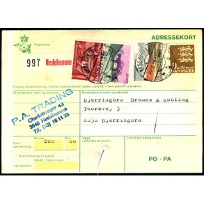 Adressekort med Postopkrvning fra Hedehusene - 9 kr. Rigsvben 1-2 - og 70 re motiv  3 - 10 - 78