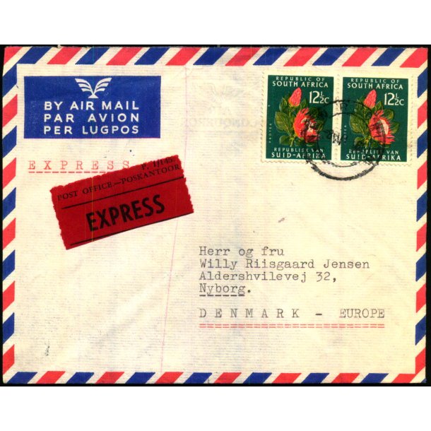 Luftpost Brev fra Syd Afrika - Express -- 8 - 6 - 66 - Stempler bag.