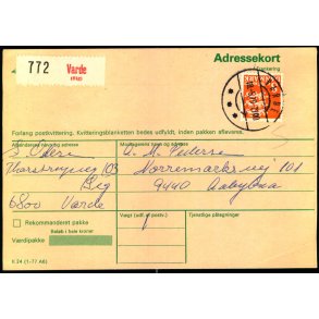 Adressekort Varde - 8 kr. Rigsvben  10 - 5 - 79