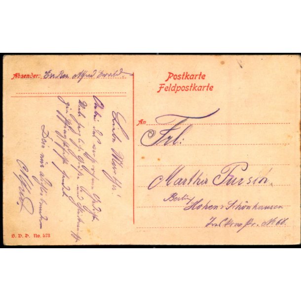 Feldpost - Ubrugt - Til Berlin . - Billedside : An meine libe Martha