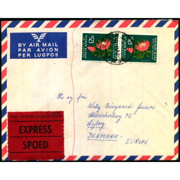 Luftpost Brev fra Syd Afrika - Express -- 4 - 7 - 66 - Stempler bag.