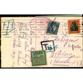 Efterporto - Postkort fra Tyskland (Todelt)  til Sverige  10 - 7 - 20