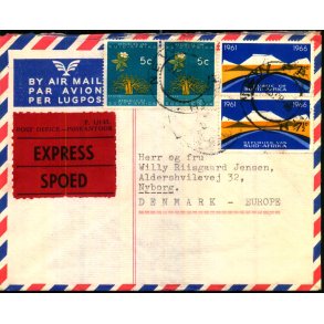 Luftpost Brev fra Syd Afrika - Express -- 27 - 9 - 66 - Stempler bag.