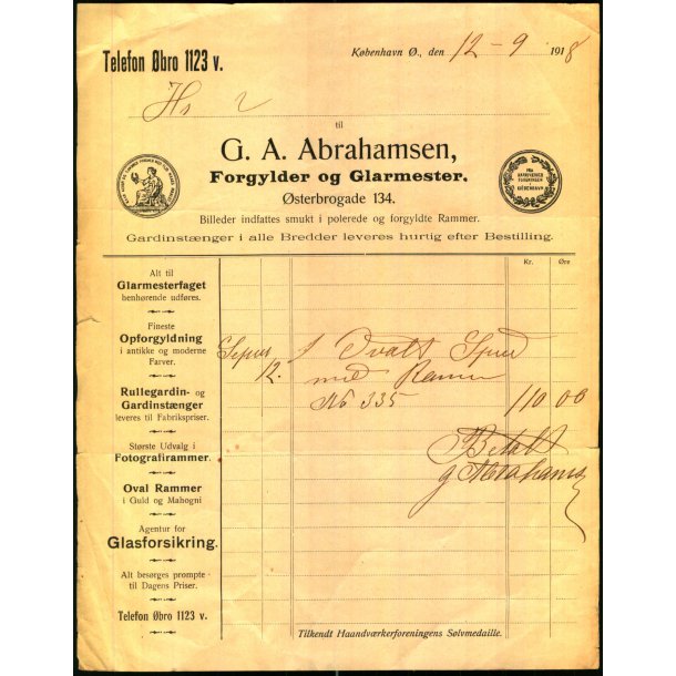 G.A. Abrahamsen - Glarmester - 1918