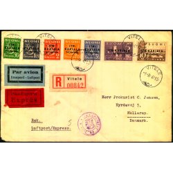 Luftpost Expres Rekommanderet Brev fra stkarelen til Danmark - 1 - 10 - 1941 - Censureret Danmark