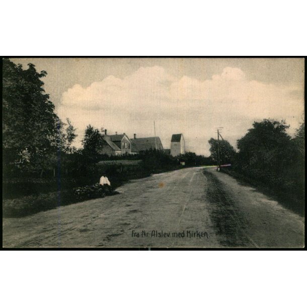 Fra Nr. Alslev med Kirken  - Mackenprangs Bogh. u/n - Ubrugt