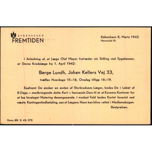 Sygekassen - Fremtiden - Kbh. K. - Form 88 - Brugt