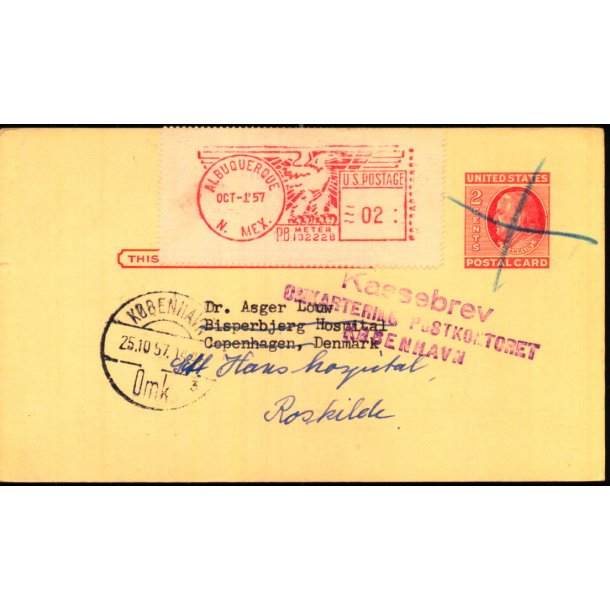 Postkort fra U.S.A. - Kassebrev 25 - 10 - 57  - Brugt