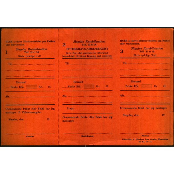 Slagelse Rutebilstation - Efterkravs Adressekort