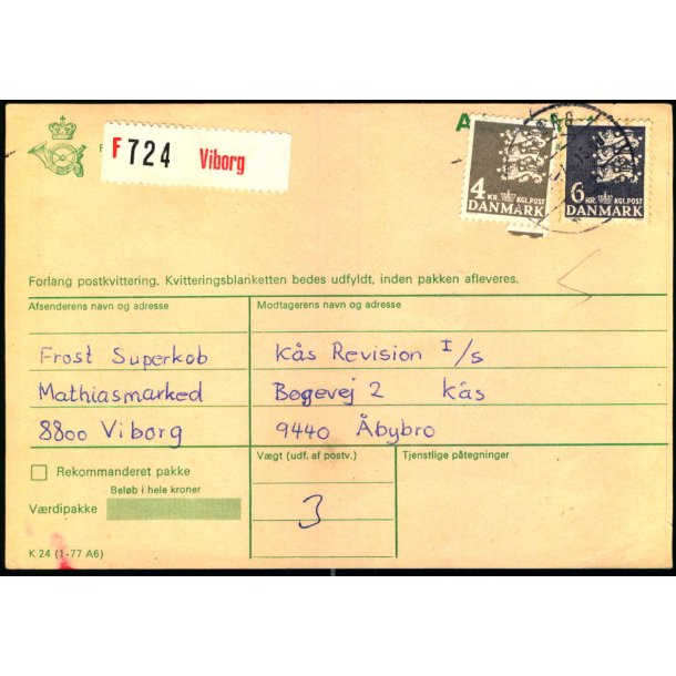 Adressekort fra Viborg  - 4 og 6 kr. Rigsvben  13 - 5 - 79