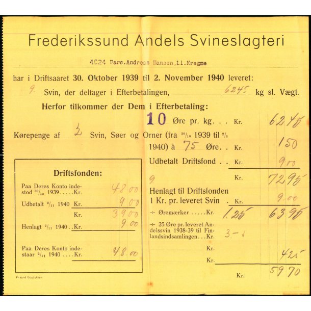 Frederikssund Andels Svineslagteri - 1939 - 40