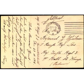 Feldpost - Charlottenburg  30 - 11 -16 - Til 3. Batl. 12. Komp - Billedside : Charlottenburg