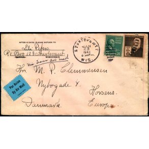 Luftpost Censurbrev fra U.S.A.   23  - 1 - 41 - Til Horsens