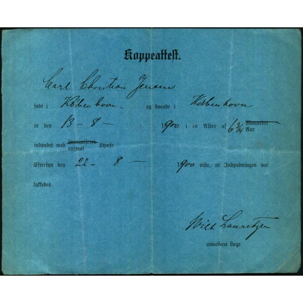 Koppeattest - Carl Christian Jensen - 1900