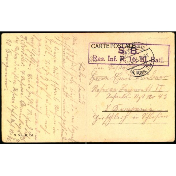 Feldpost - K.D. Feldpostxped.   18 -4 -15 - Til Rytter nr. 43 - Billedside : Bruxelles 