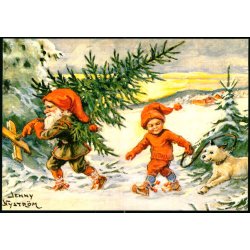 Jenny Nystrm - God Jul - Gott Nytt r - Alex Eliasson - Kopi af orginalt Maleri - u/n - Brugt