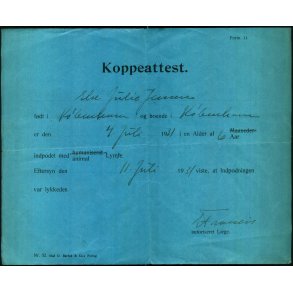Koppeattest - Else Julie Jensen - 1931