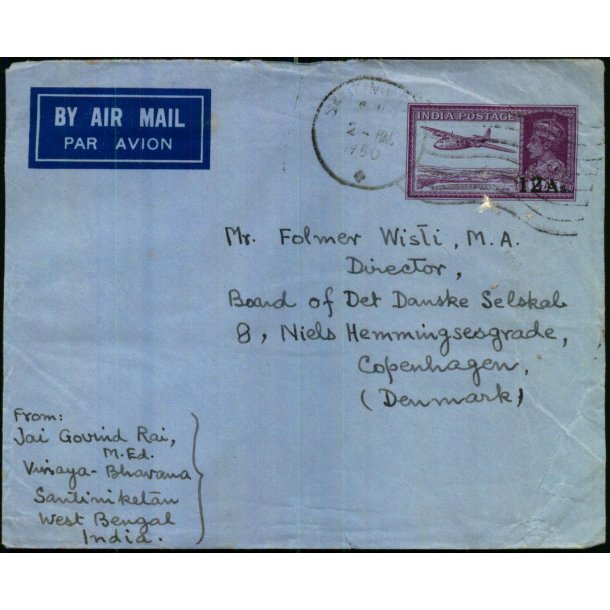 Luftpost Brev fra Indien til Danmark - 2 - 5 - 1950