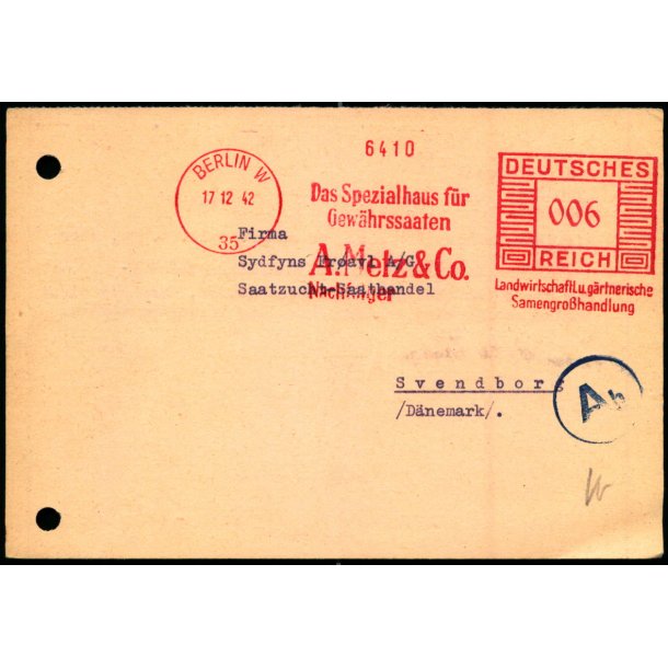Censurpostkort fra Tyskland  17 - 12 - 42 - Til Svendborg