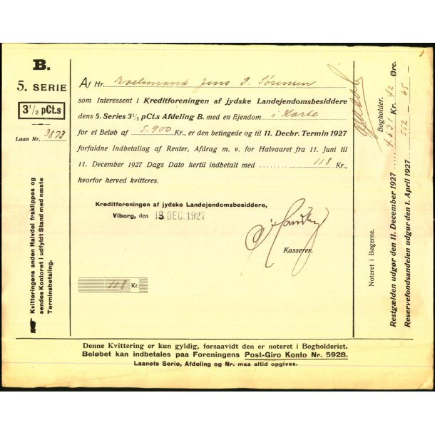 Kreditforeningen af Jyske Landejendomsbesiddere - 1927