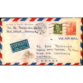 Luftpost Brev fra Danmark til Danish Nato Trainee - Canada - 24 - 9 - 58 - Med indhold.