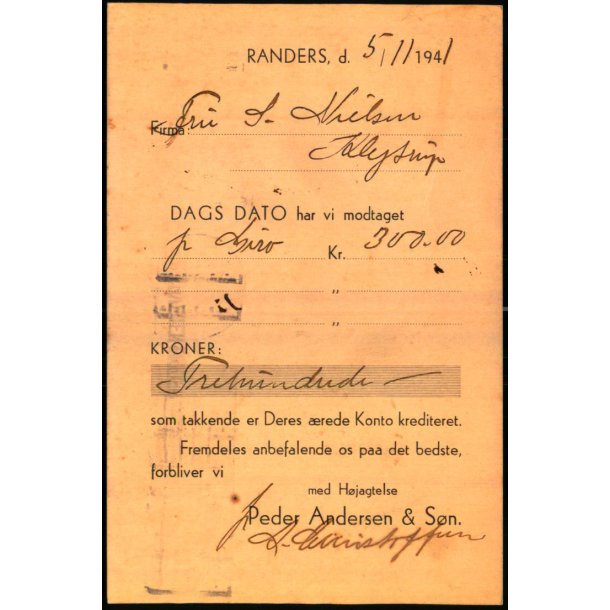 Peder Andersen og Sn - Randers - Helsagskort u/n - Brugt 