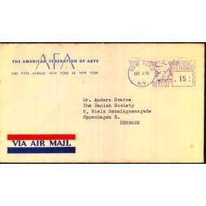 Luftpost Brev fra U.S.A. til Danmark - 1 - 12 - 52