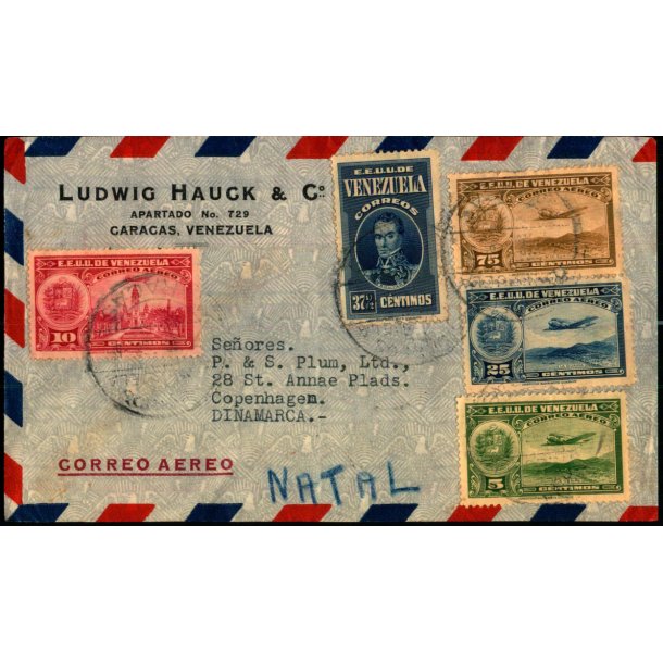 Luftpost Brev fra Venezuela til Danmark - 16 - 3 - 1938
