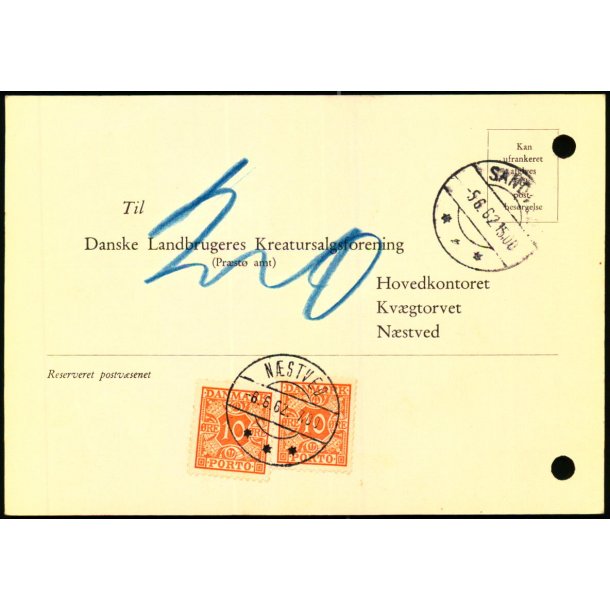 Efterporto - Ufrankeret Tryksagskort fra Nstved  5 - 6 - 62