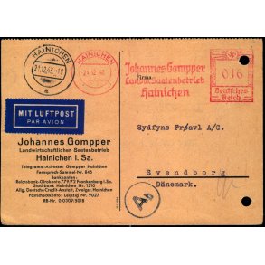  Luftpost  Censurpostkort fra Tyskland  21 - 12 - 43 - Til Svendborg