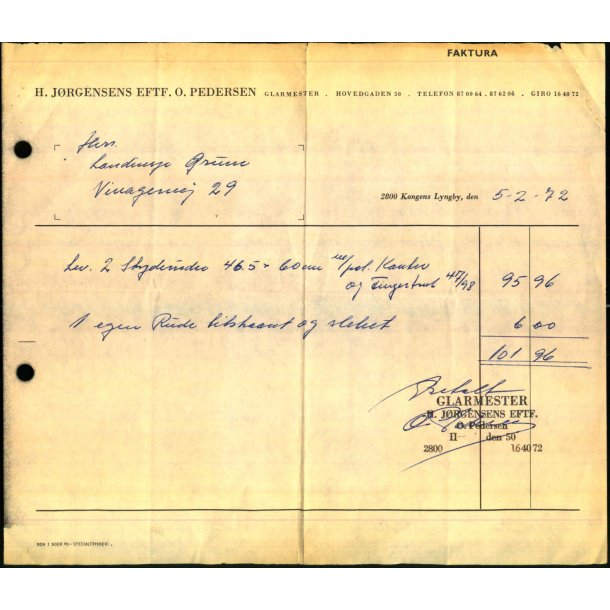 H.Jrgensens Eftf. - Glarmester - Kgs. Lyngby 1972