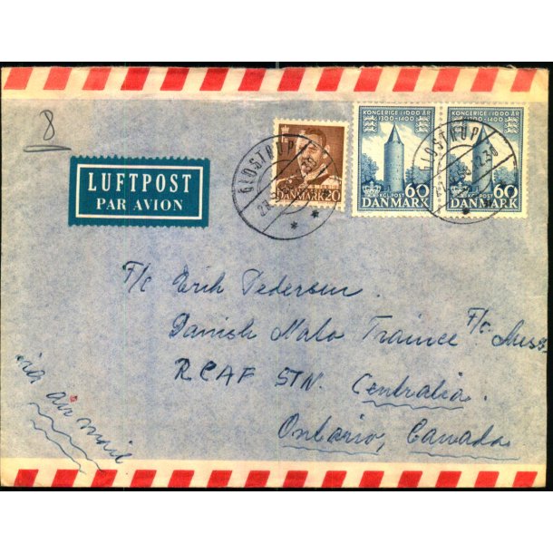 Luftpost Brev fra Danmark til Danish Nato Trainee - Canada - 27 - 9 - 58 