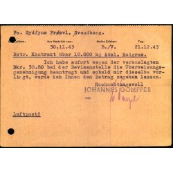  Luftpost  Censurpostkort fra Tyskland  21 - 12 - 43 - Til Svendborg