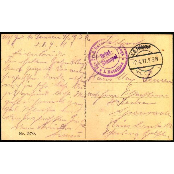 Feldpost - K.D. Feldpost  2 - 4  -17 - Til Apenrade - Billedside : Raucort (Ardennen)