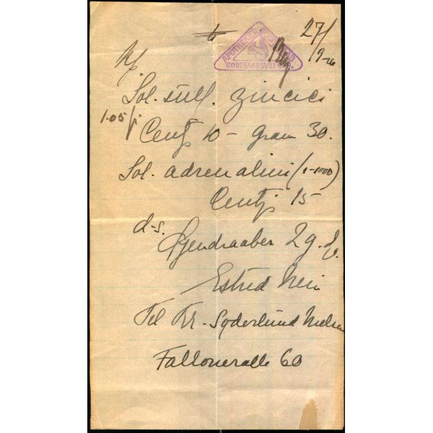 Apoteket Godthaab - Recept 1926