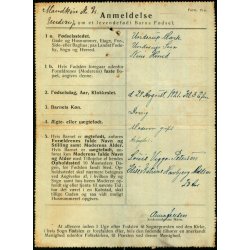 Anmeldelse om et levendefdt Barns Fdsel - 1921