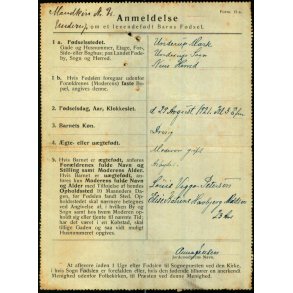 Anmeldelse om et levendefdt Barns Fdsel - 1921