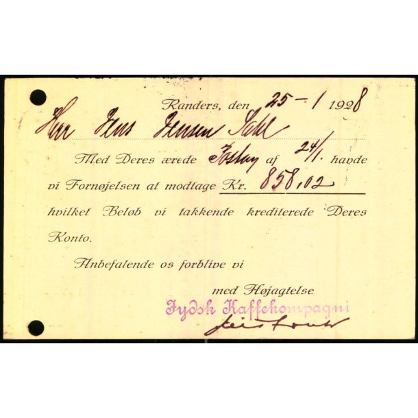 Jysk Kaffekompagni - Randers - Helsagskort u/n - Brugt - Arkivhuller !