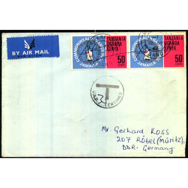 Luftpost Brev fra Uganda til Tyskland - Efterporto 30 cen. - 12 - 9 - 66
