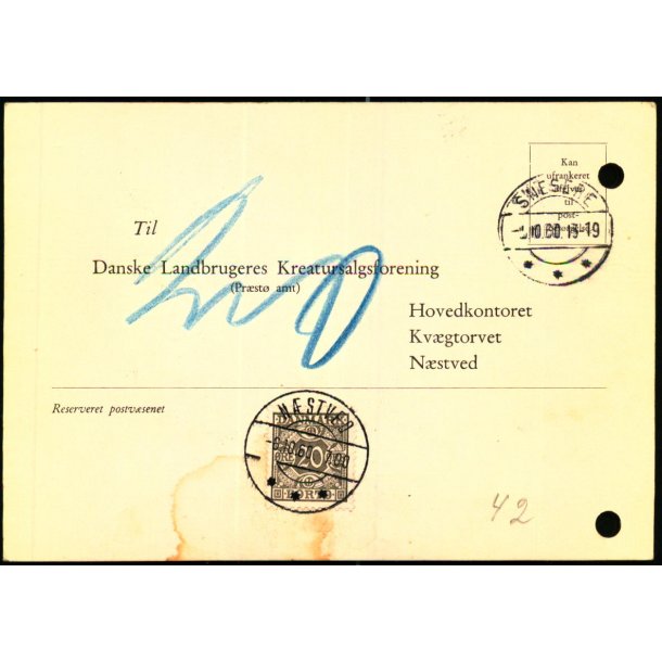  Efterporto - Ufrankeret Tryksagskort til Nstved  5 - 10 - 60