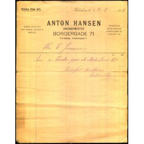 Anton Hansen - Smedkermester - K�benhavn K - 1918