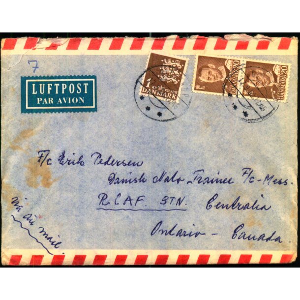 Luftpost Brev fra Danmark til Danish Nato Trainee - Canada - 17 - 9 - 58 - Med indhold.