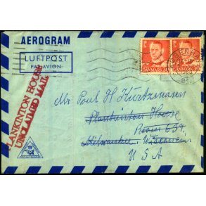 Luftpost Brev fra Danmark til U.S.A. - Retur til Danmark - 5 - 8 - 1960
